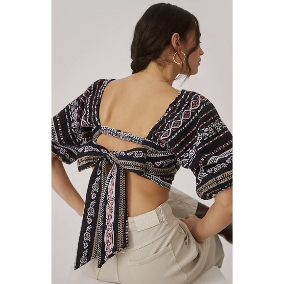 NEW Anthropologie Dolan Black and Pink Puff Sleeved Blouse - Small - Picture 3 of 13